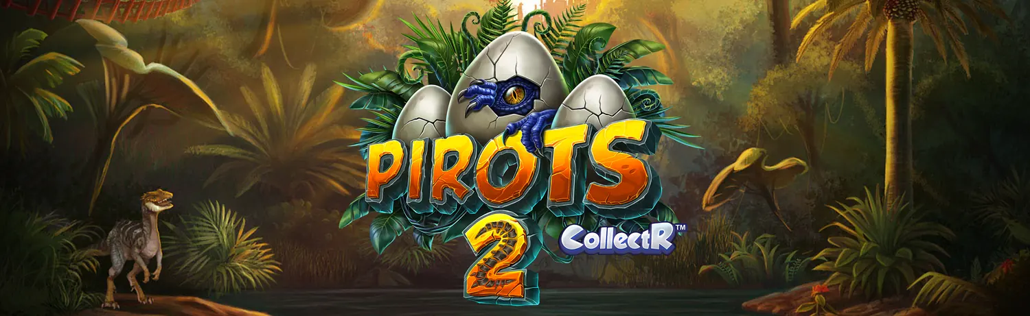 Pirots 2 banner – en förhistorisk djungel med dinosaurier, berg-och-dalbana och papegojor